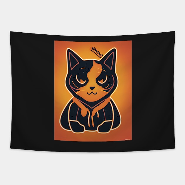 cat halloween orange baseboll Tapestry by ComicsFactory