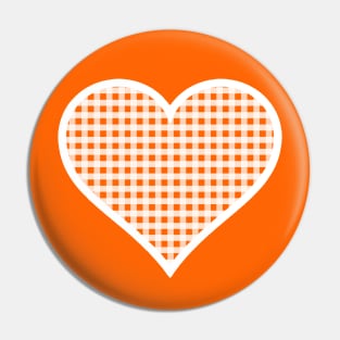 Orange and White Gingham Heart Pin