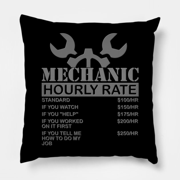 Mechanic Gift, Mechanic Hourly Rate, Gifts for Mechanics, Mechanic, Car Mechanic, Funny Mechanic Hourly Rate, Mechanic Tee, Fathers Day, Funny Dad Gift Pillow by DESIGN SPOTLIGHT