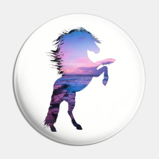 Sunset skyline and ocean horse pattern Pin