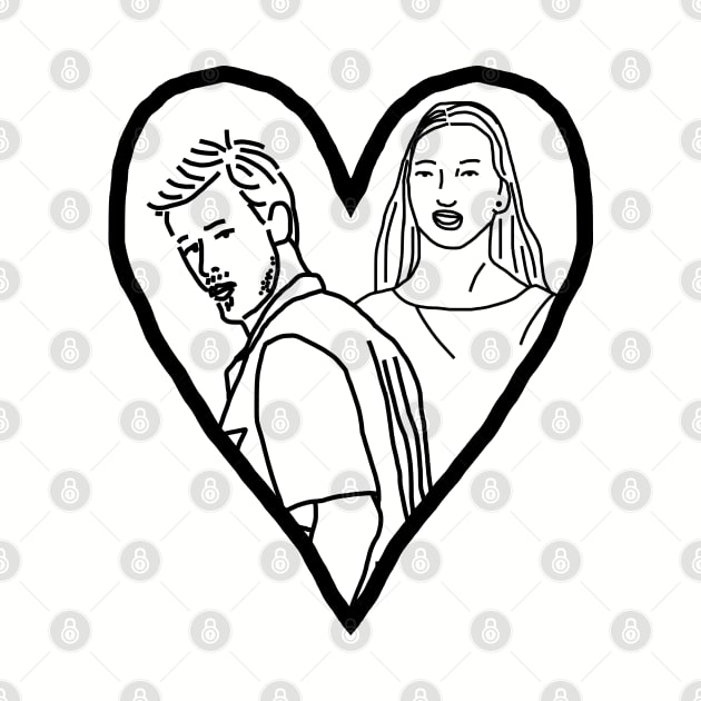 Valentine for Distracted Boyfriend Meme and Mystery Woman Line Drawing by ellenhenryart