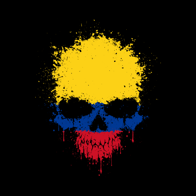 Chaotic Colombian Flag Splatter Skull by jeffbartels