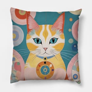 Hilma af Klint's Whimsical Cat Dreamscape: Abstract Reverie Pillow