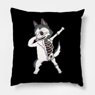 Dabbing Siberian Husky Skeleton Halloween Pillow