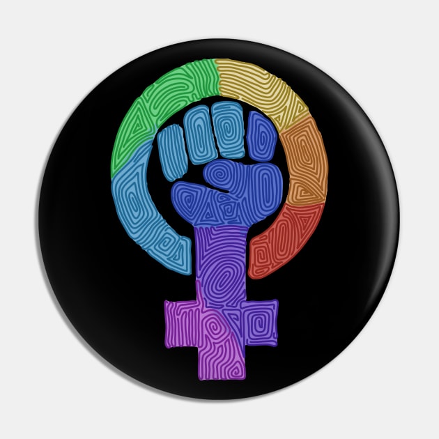 Swirly Rainbow Feminist Symbol Pin by Slightly Unhinged