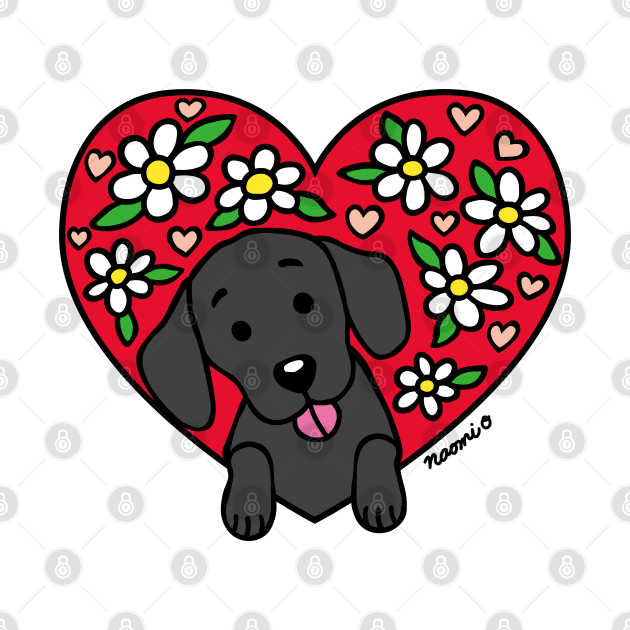 Black Labrador and Floral Heart by HappyLabradors