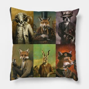 Historical Clothed Animals Montage Pillow