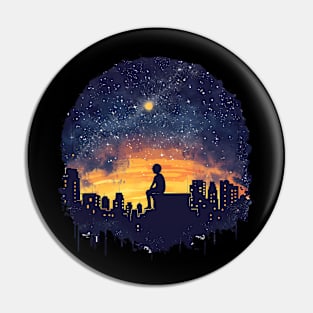 A silhouette of a person stargazing Pin