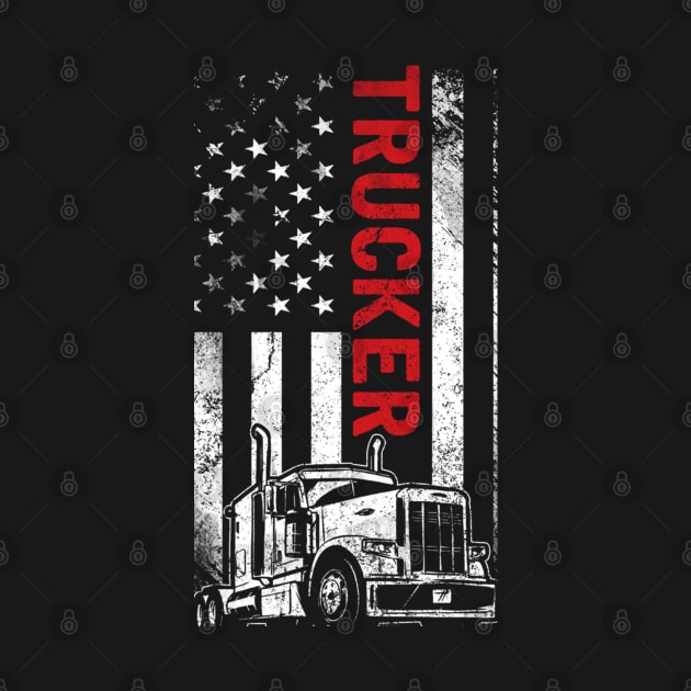 Vintage Trucker Gift American Flag Truck Driver by kenjones