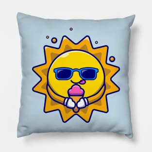 Cute Sun Wearing Glasses Eating Ice Cream Cartoon Pillow