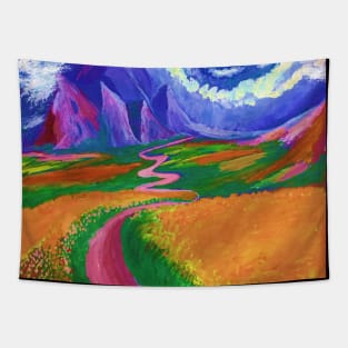 Flowers Hill- Horizon Way- Hand painting- Colorful lover Tapestry