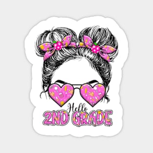 Kids Hello Second Grade Messy Bun Girls 2nd Grade Back To School Magnet