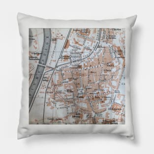 Trento, Italy antique map, gray brown black Pillow