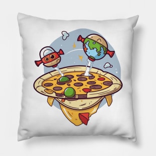 Spacecraft pizza with salami and spaceships earth and robot Pillow