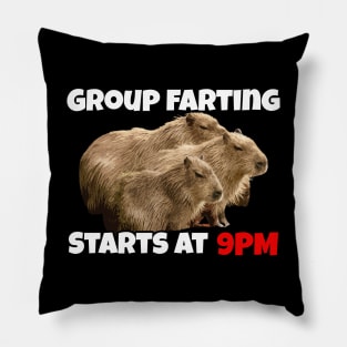 Group Farting Starts at 9PM - Funny Capybara Capy Meme Pillow