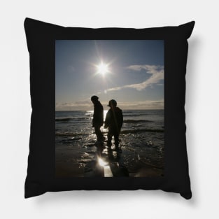 Children Silhouetted On A Beach Pillow