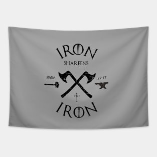 Iron sharpens iron from Proverbs 27:17 black text Tapestry