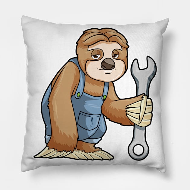 Sloth as Craftsman with Wrench Pillow by Markus Schnabel