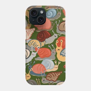 Snail Trail - repeat pattern of funny snails on dark green Phone Case