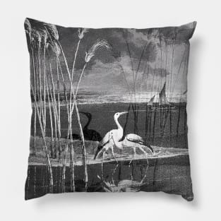 Egrets on the lake in dark dimension Pillow