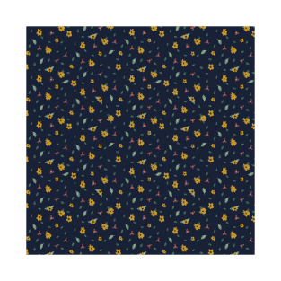 Pencil floral – navy & gold T-Shirt