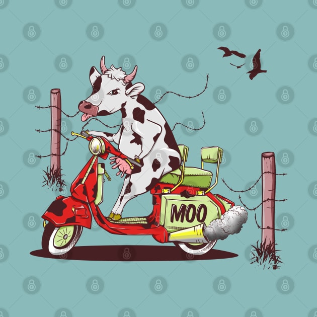 Cow riding a motorcycle by mailboxdisco