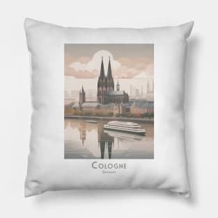 Vintage Retro Germany Majestic Cologne Cathedral and River View Pillow