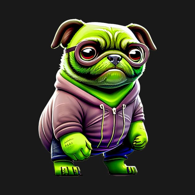 Green Pug in Muscular Costume - Adorable, Angry and Grumpy Dog Outfit by fur-niche