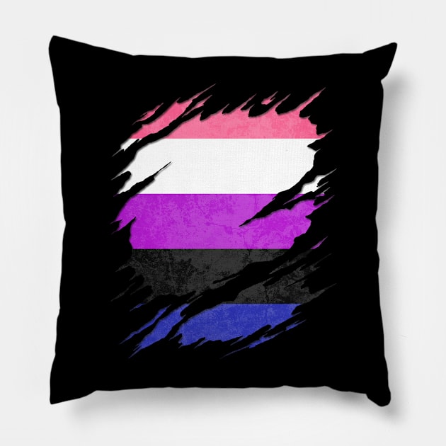 Genderfluid Pride Flag Ripped Reveal Pillow by wheedesign