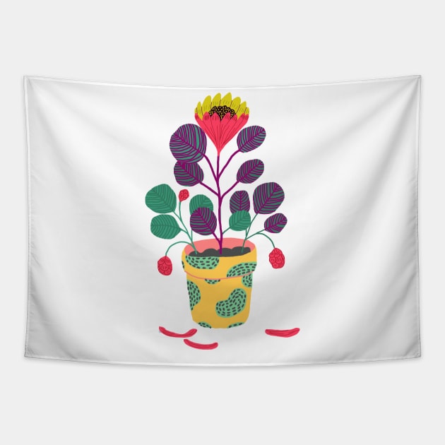 Plant with pink flower Tapestry by ezrawsmith