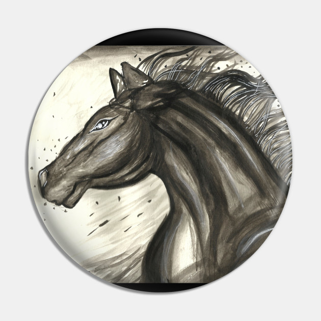 Horse Ink Scribbles Monochrome Ink Painting Horse Pin Teepublic