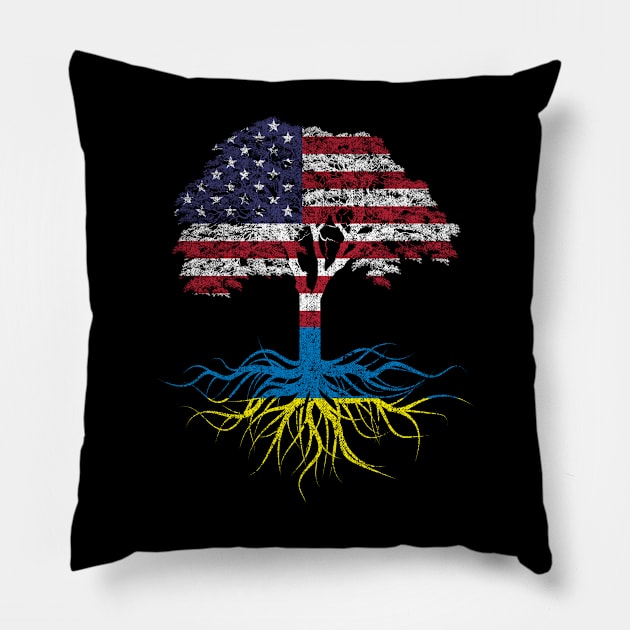 American Grown with Ukrainian Roots USA Flag Pillow by Calenda