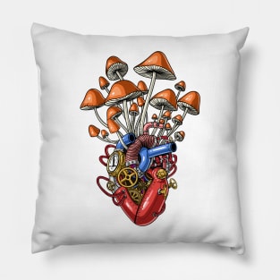 Magic Mushrooms Steampunk Heart Pillow