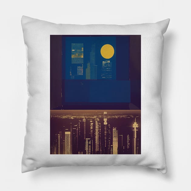 Collage Cityscape Skyline at Night Pillow by Banyu_Urip