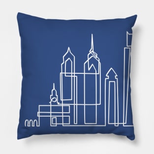 Philadelphia Skyline in One Line, Franklin Blue Pillow