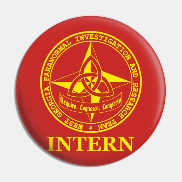 W.G.P.I.R.T. INTERN Logo Gold on Red Shirt Pin by J. Rufus T-Shirtery