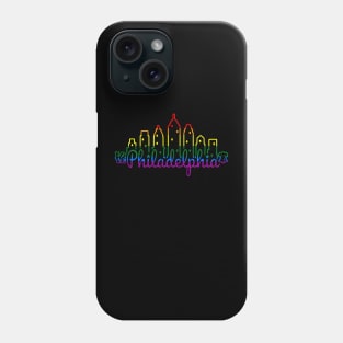 Philly Skyline Script Rainbow Line Art Philadelphia Love Liberty Bell Phone Case