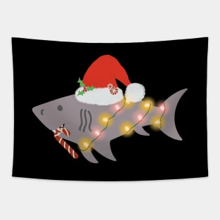 Shark Santa Hat Candy Cane Peppermint Candies Christmas Tapestry