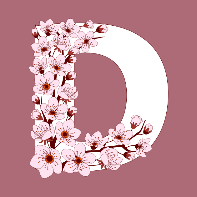 Colorful capital letter D patterned with sakura twig by Alina