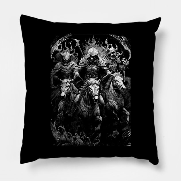 Four Horsemen of the Apocalypse Pillow by lyndsey craven