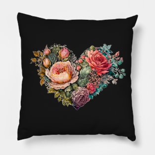 Floral Garden Botanical Print with wild flowers Heart Valentines Pillow