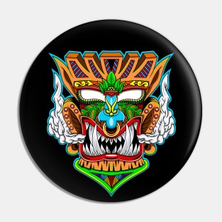 Tiki Mask Angry Face Pin