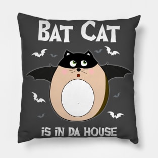 Halloween bat cat - white font Pillow