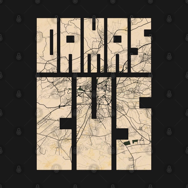 Damascus, Syria City Map Typography - Vintage by deMAP Studio