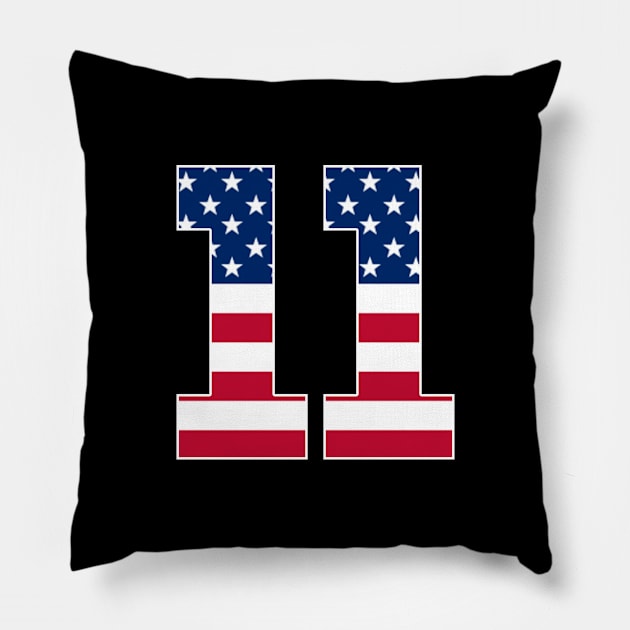 Number 11 American Flag Sports Pillow by Shariss