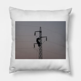 Worker on power line pylon Pillow