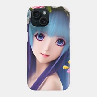 Beaux Animes Art  Manga Anime Girl with blue hair and flowers Design Phone Case
