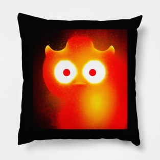 Colourful dragon looking through flames Pillow