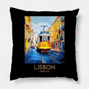 A Pop Art Travel Print of Lisbon - Portugal Pillow