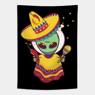 Alien Mexican Poncho Cinco De Mayo Alien Sombrero Fiesta Costume Tapestry